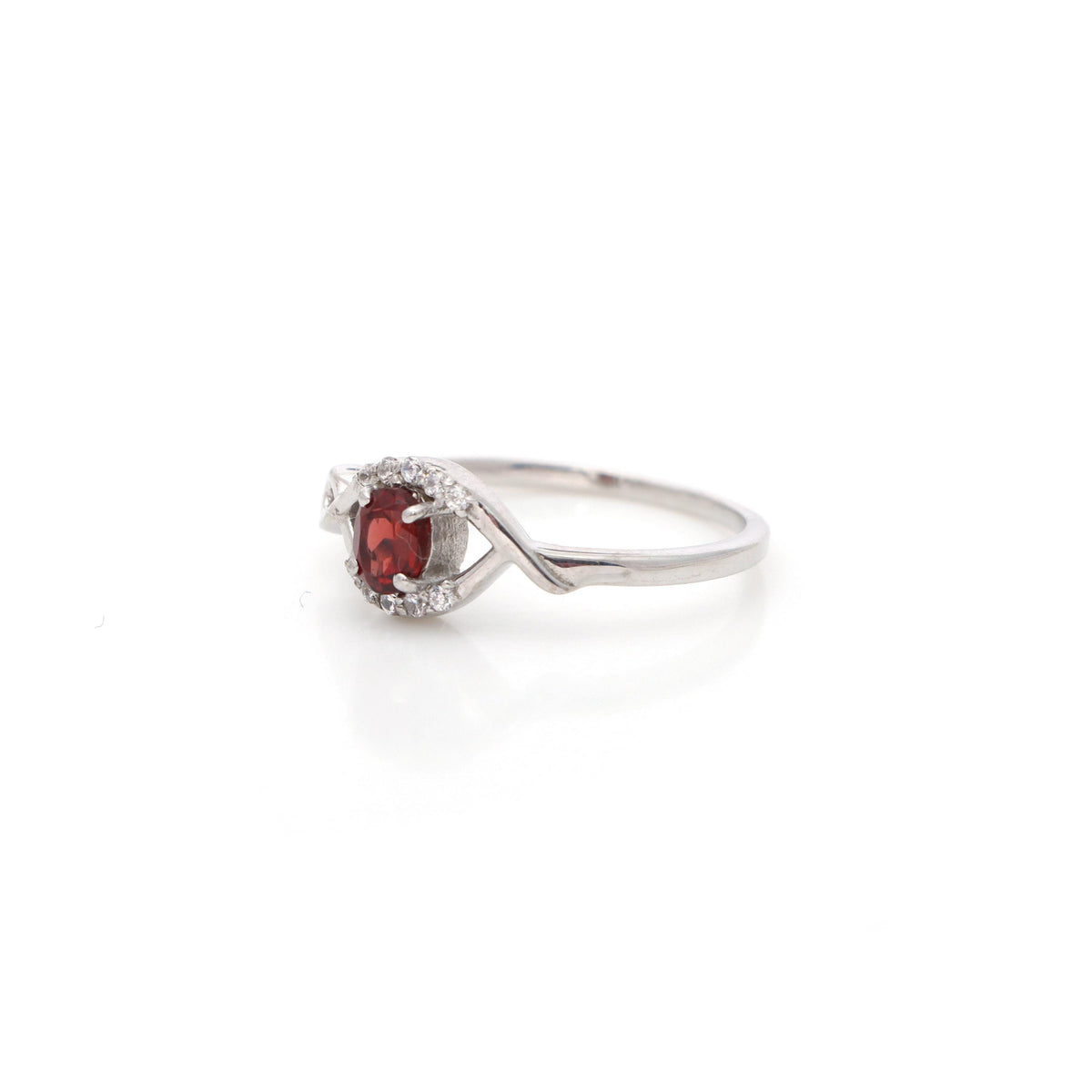 Oval Garnet Ring: Minimalist Sterling Silver Handmade Jewelry