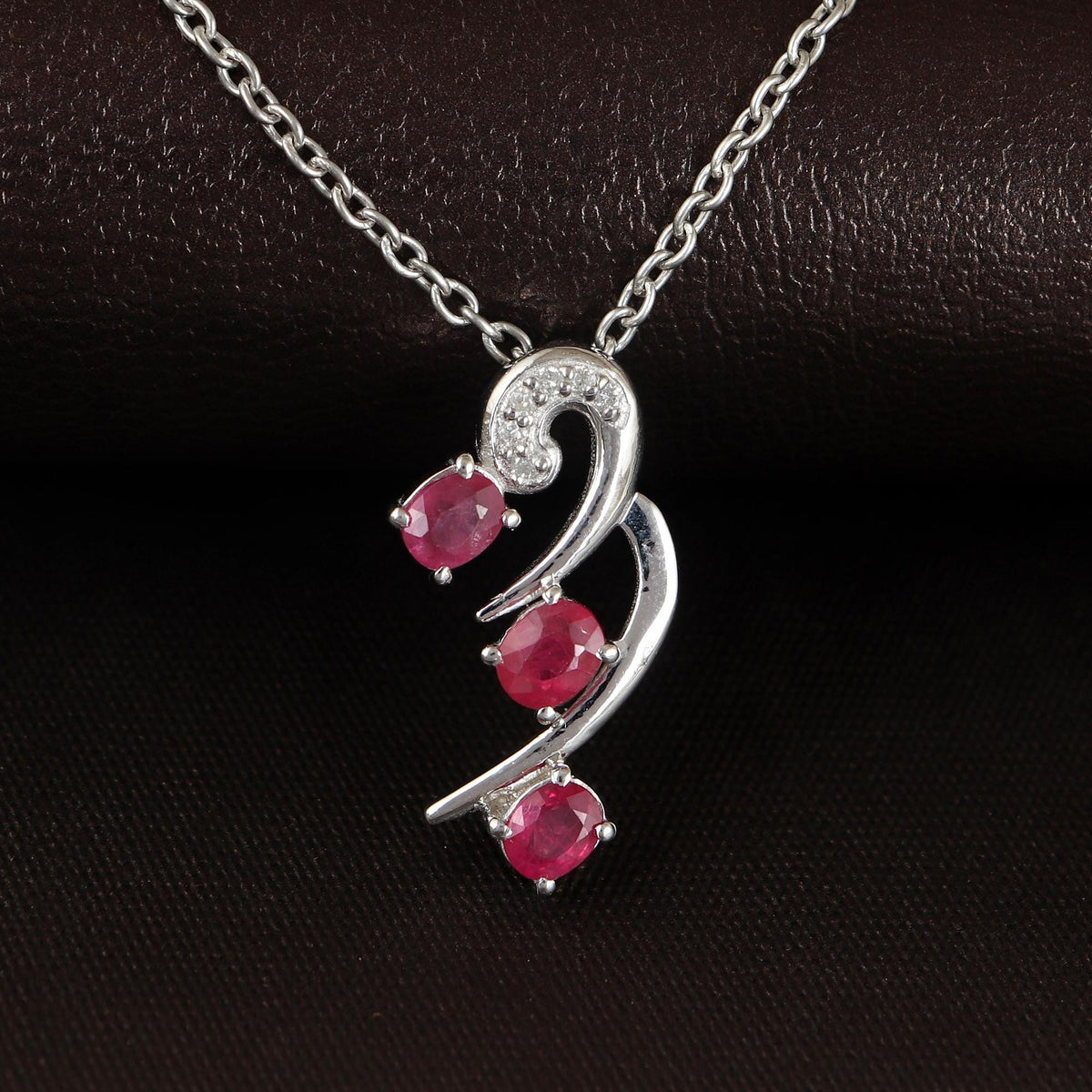 Ruby Diamond Pendant Necklace: 925 Sterling Silver, July Birthstone