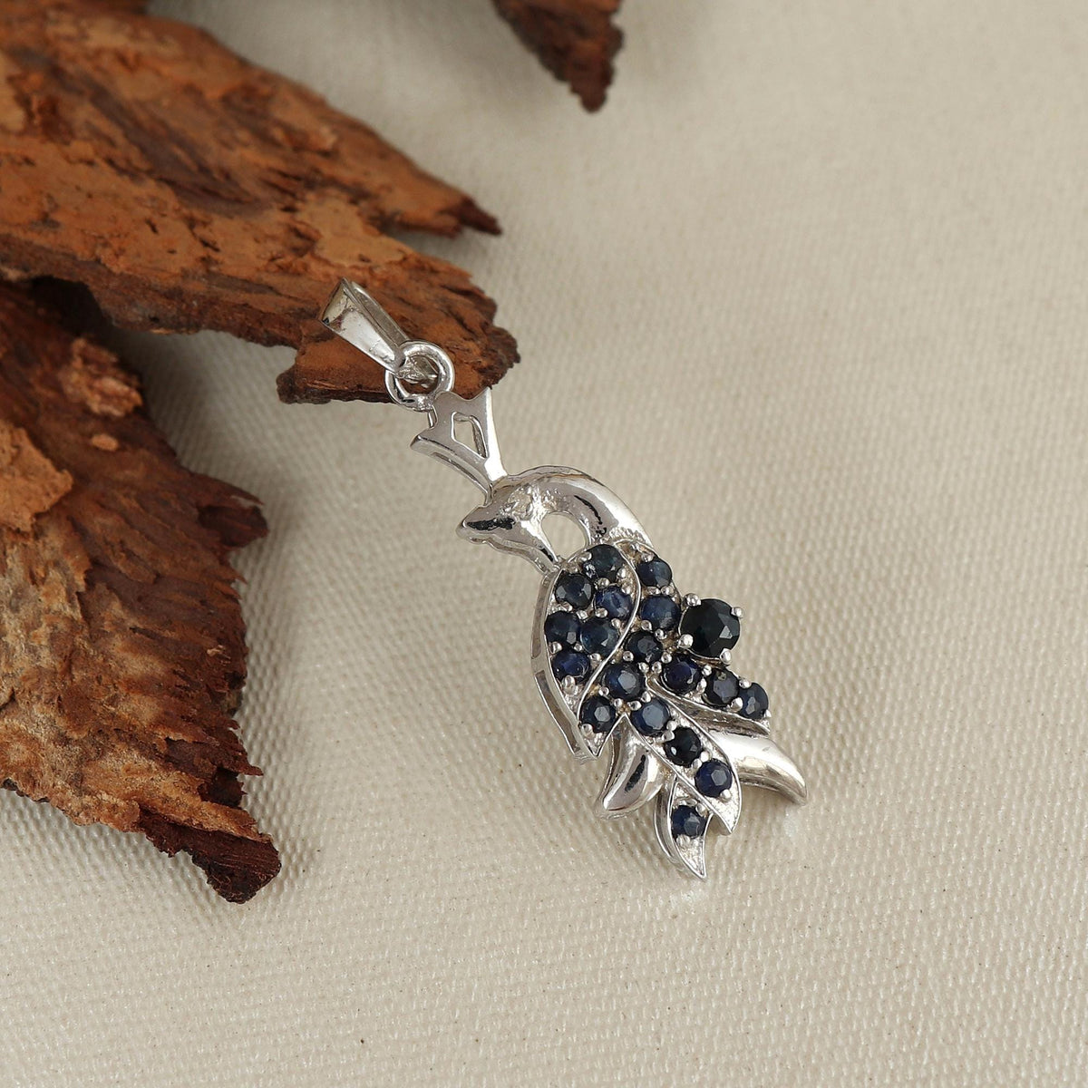 Natural Blue Sapphire peacock pendant-925 Sterling Silver-Blue Sapphire Jewelry