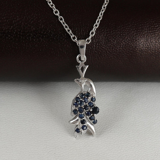 Natural Blue Sapphire peacock pendant-925 Sterling Silver-Blue Sapphire Jewelry