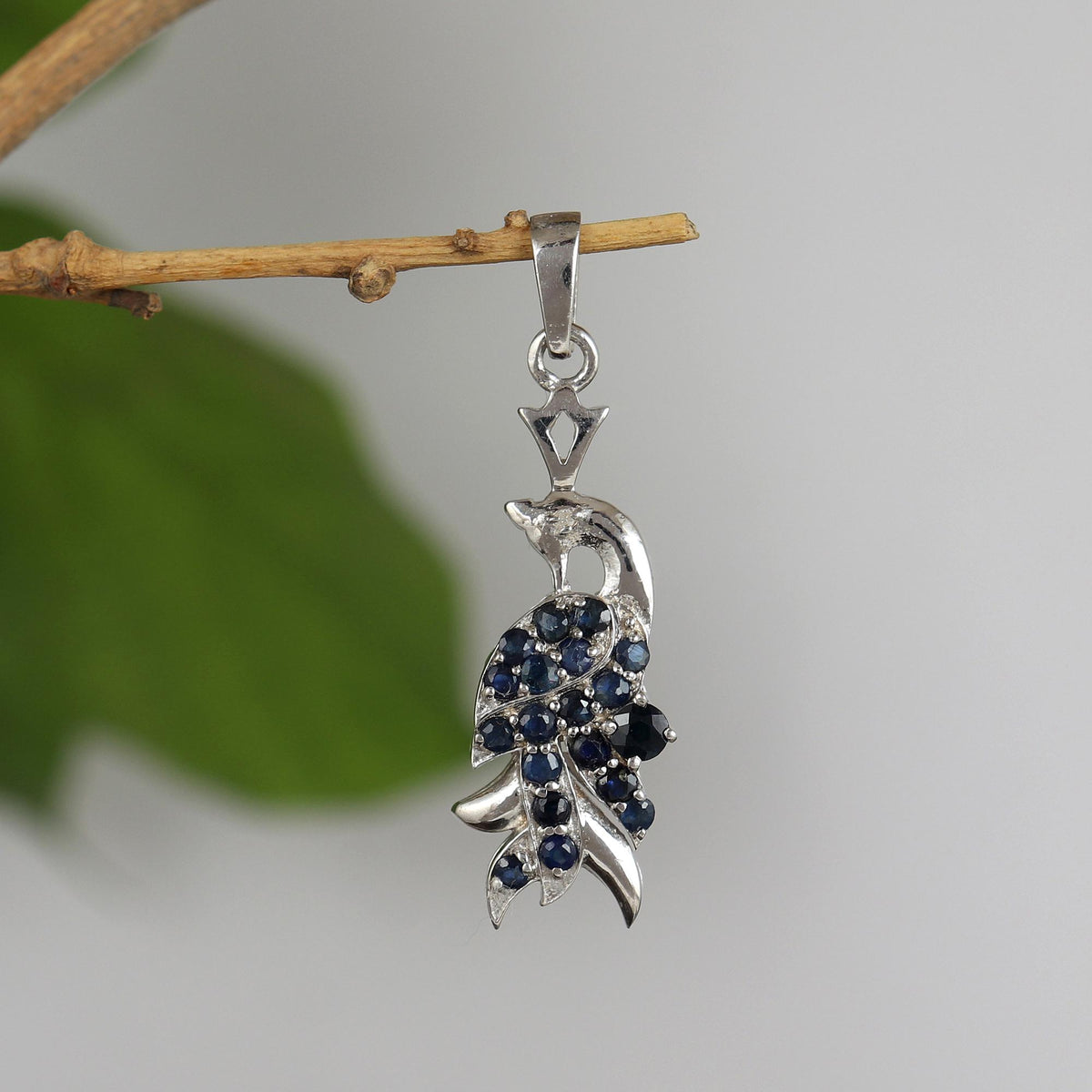 Natural Blue Sapphire peacock pendant-925 Sterling Silver-Blue Sapphire Jewelry