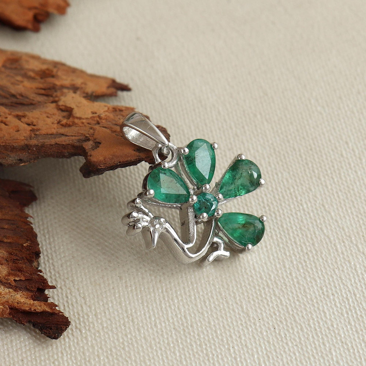 Emerald Peacock Pendant: 925 Sterling Silver May Birthstone