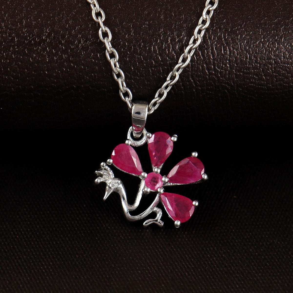 Natural Ruby Peacock Pendant-925 Sterling Silver Jewelry-July Birthstone Pendant