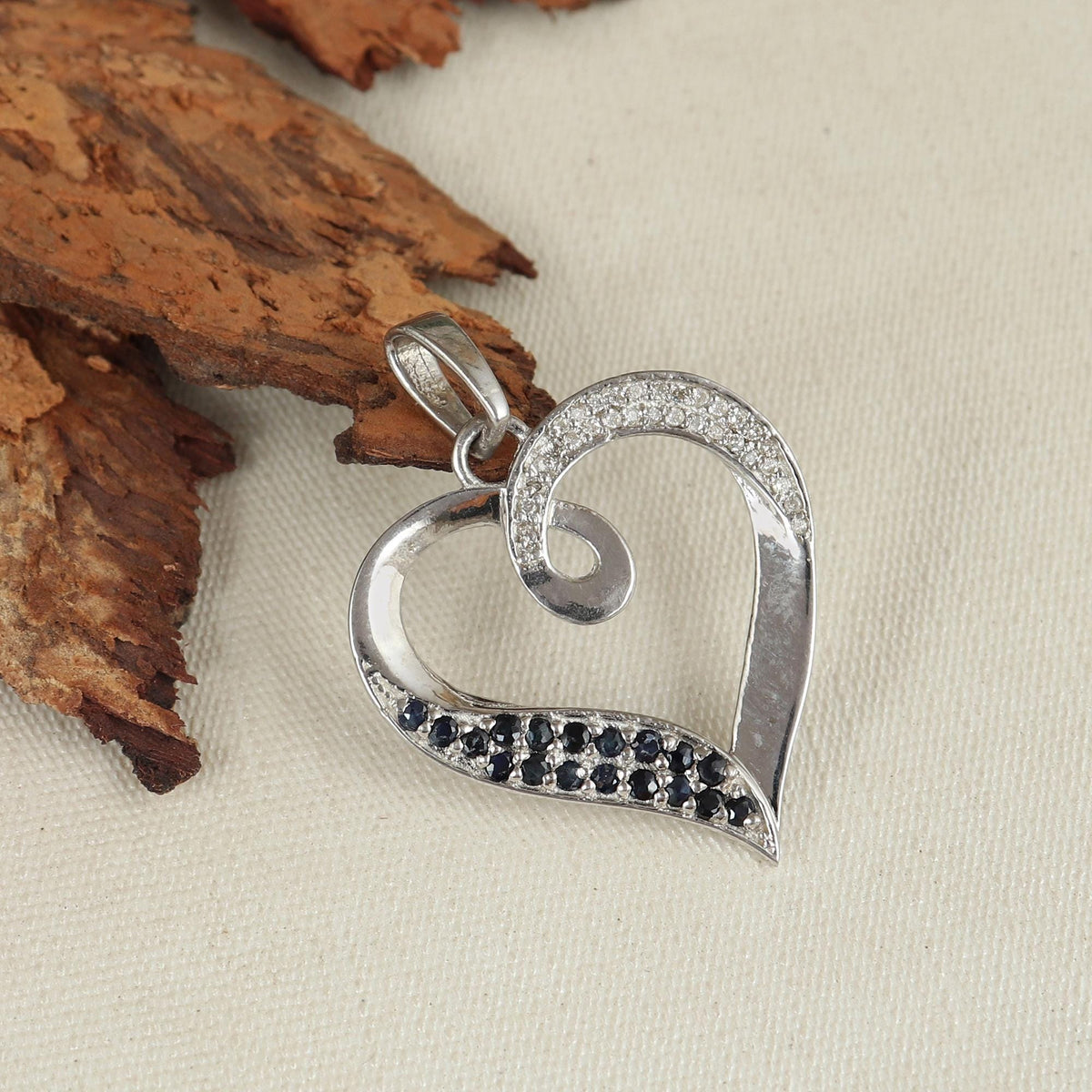 Natural Blue Sapphire Heart Pendant-Designer Diamond Pendant-925 Sterling Silver Jewelry-September Birthstone Necklace-Blue sapphire Jewelry