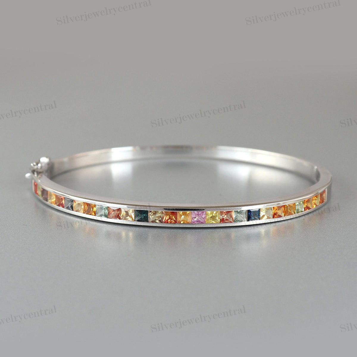 Sterling Silver Multi Sapphire Tennis Bangle Handmade Gemstone, Gift for Her