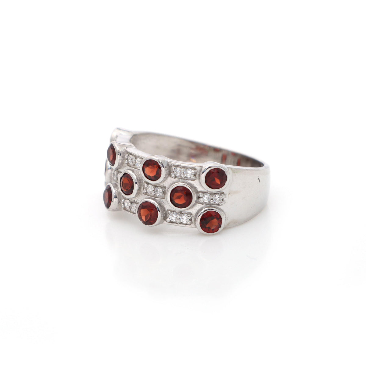 Sterling Silver Garnet Engagement Ring – Round Cut Halo Wedding Band January Birthstone