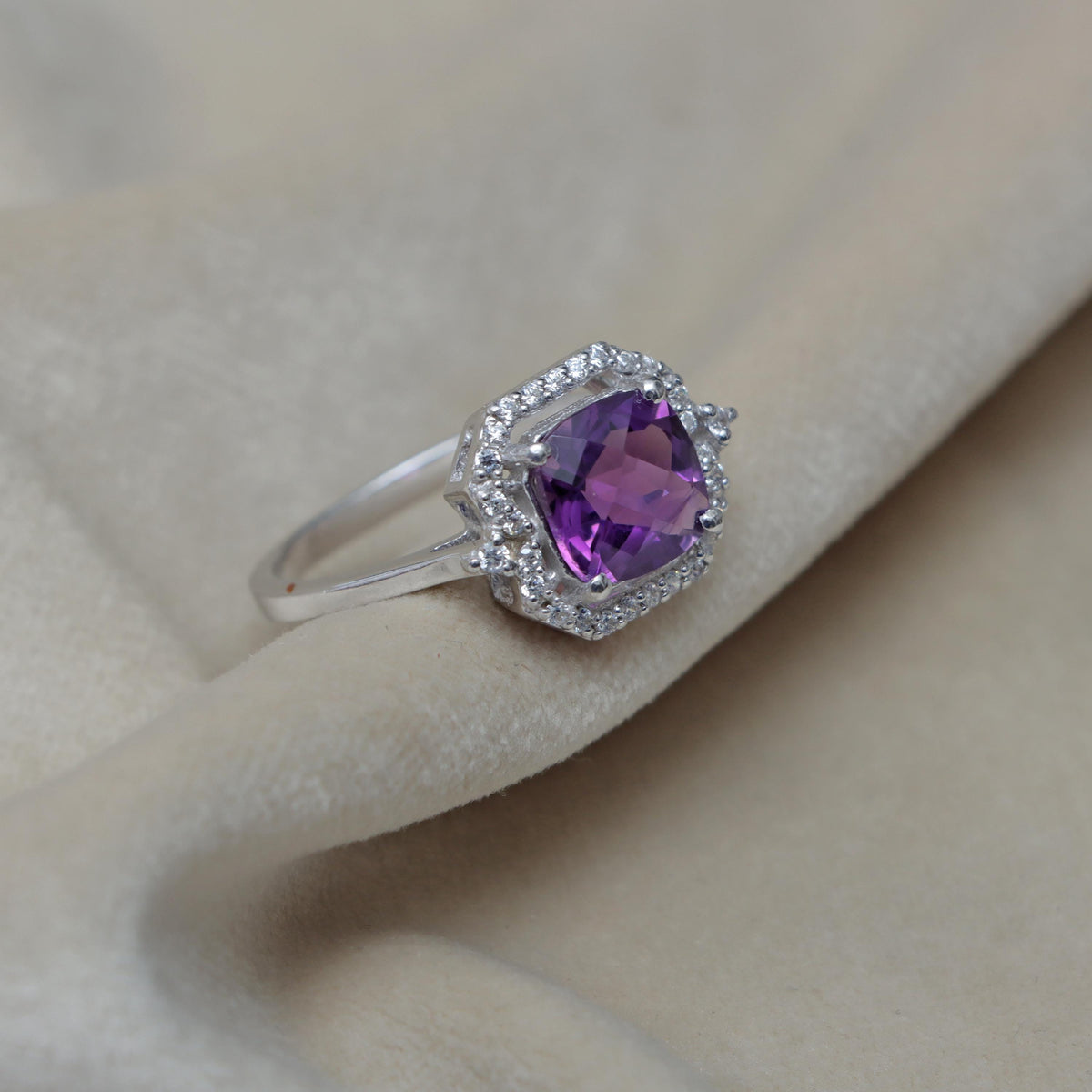 Natural Amethyst Gemstone Ring-925 Sterling Silver Rings-Amethyst Jewelry-February Birthstone