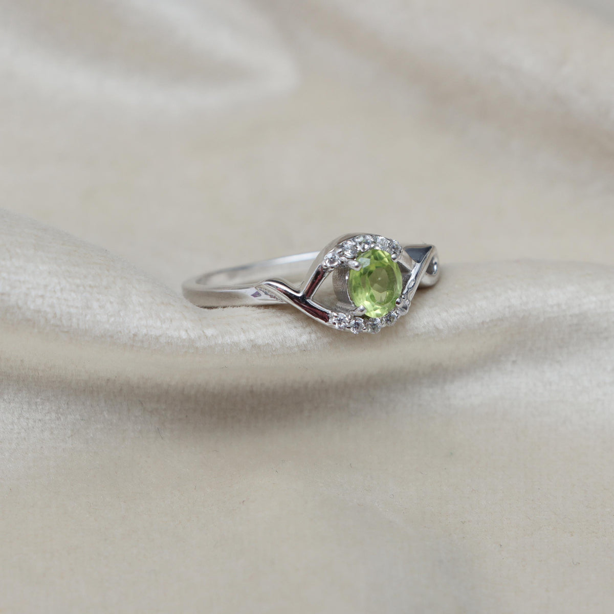 Oval Peridot Ring: Sterling Silver August Birthstone Ring