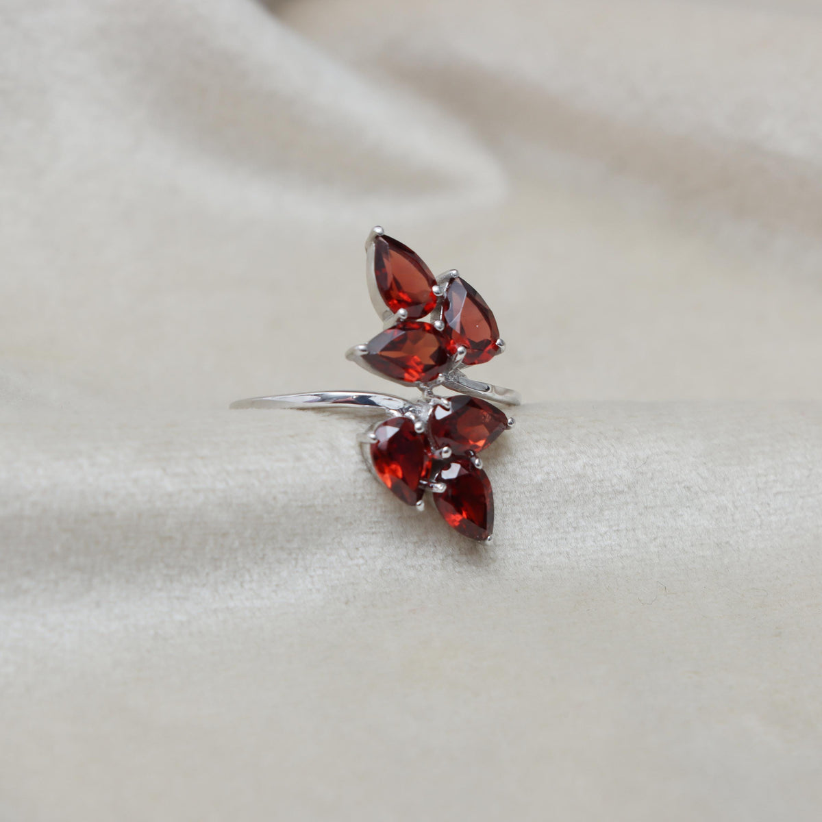 Pear Cut Garnet Ring: 925 Sterling Silver Gemstone Statement
