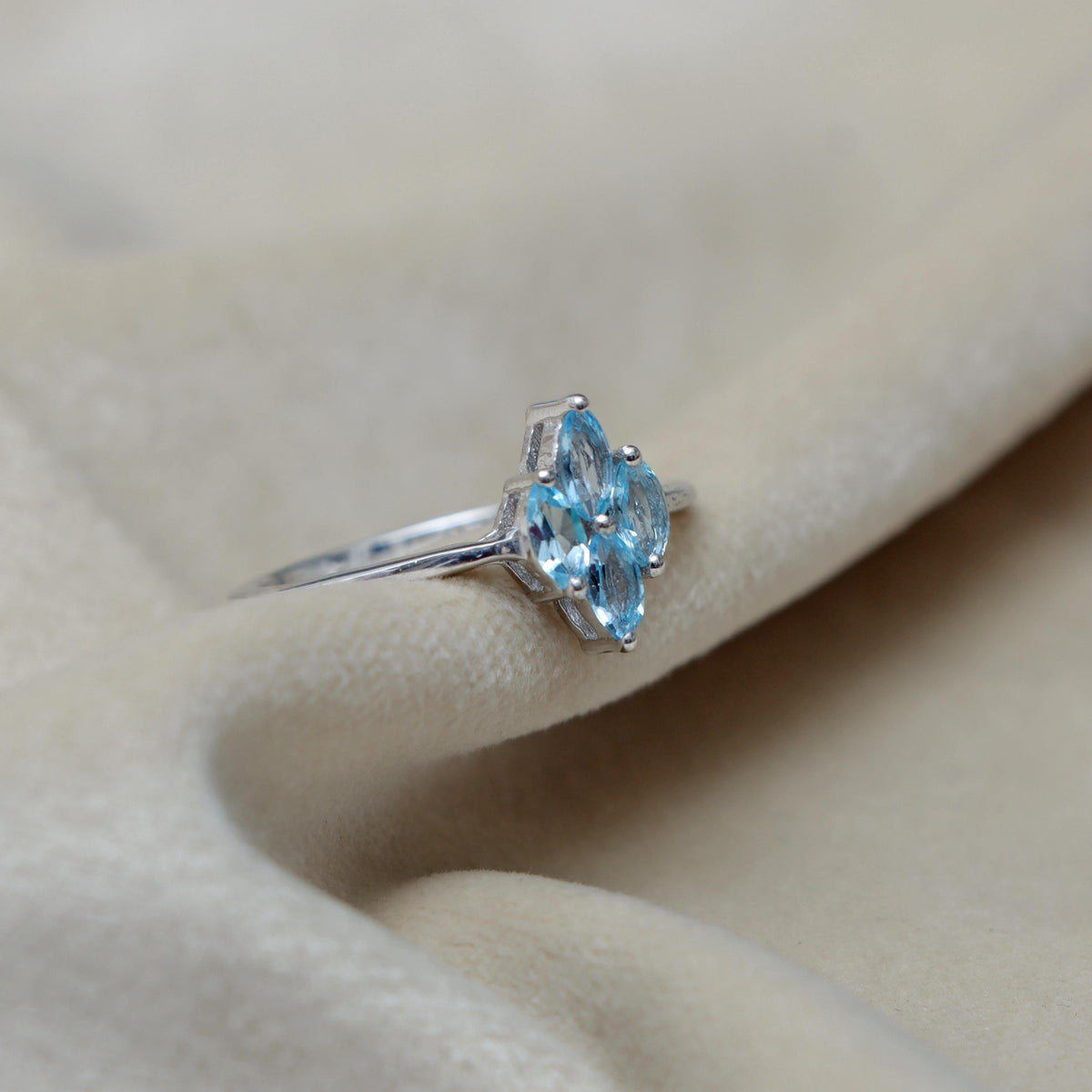 Marquise Swiss Blue Topaz Ring, Sterling Silver East West Minimalist Band, December Birthstone