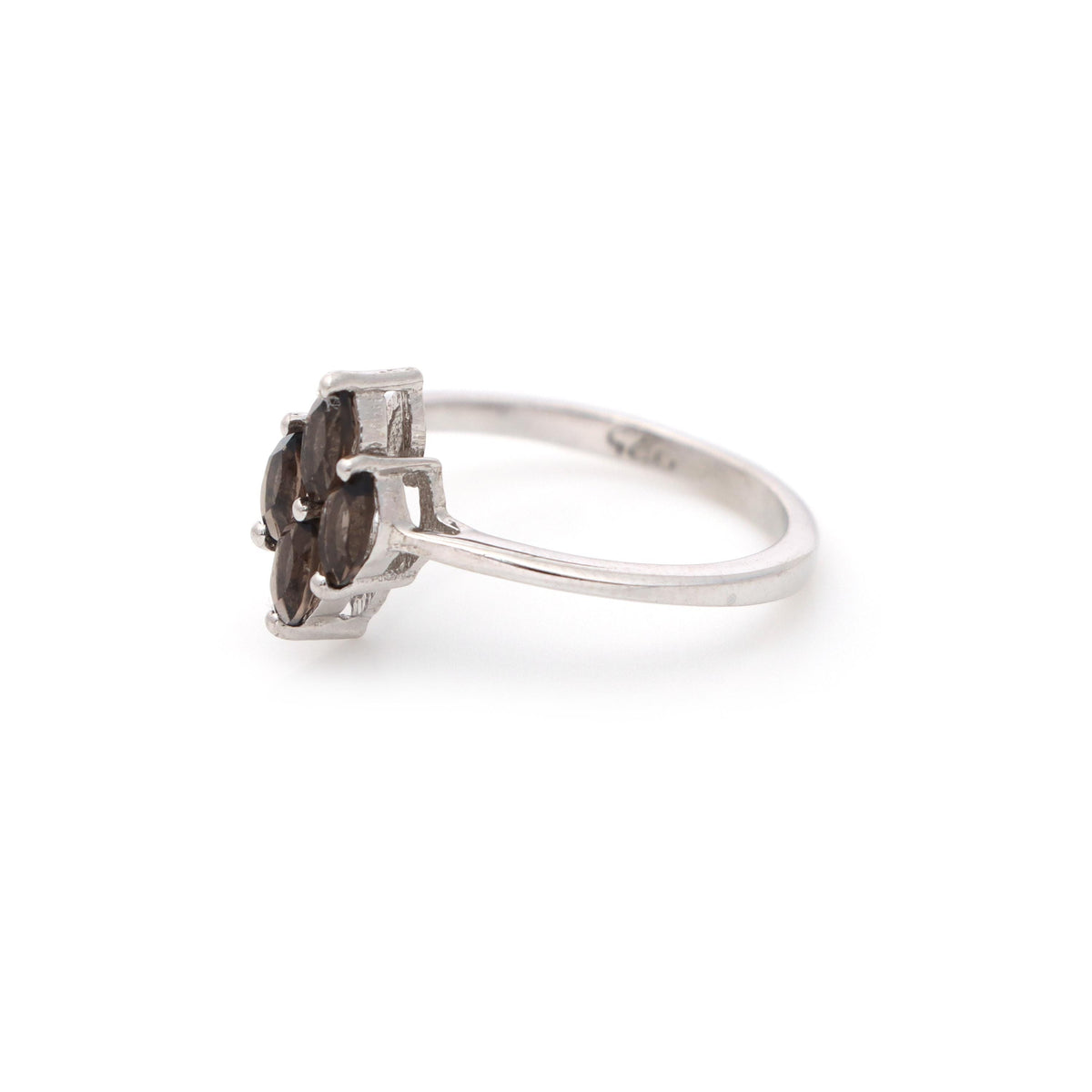 Natural Smoky Quartz Marquise Ring, Sterling Silver Anniversary Band (June Birthstone)