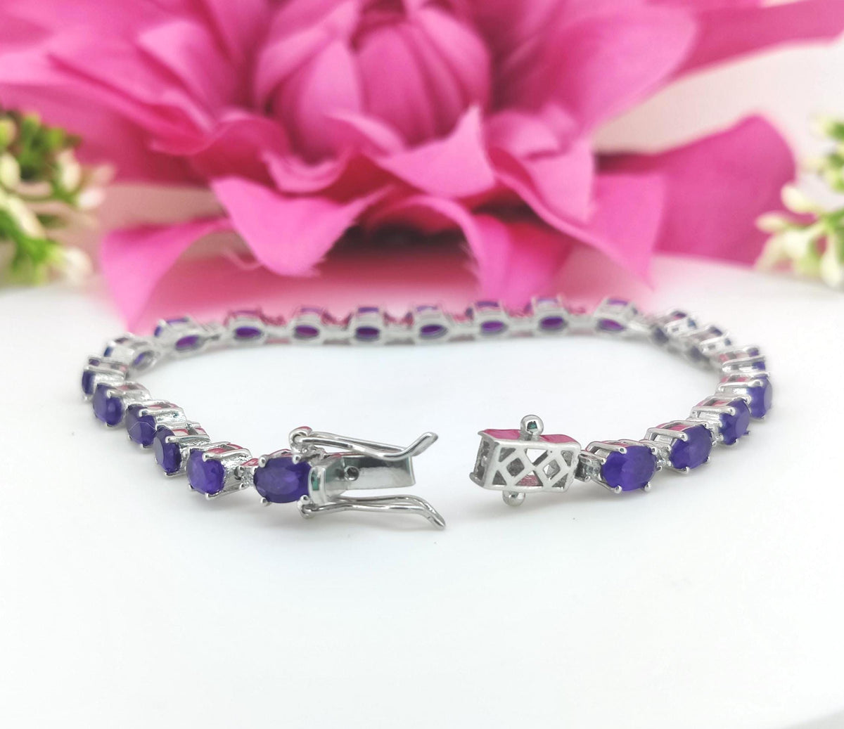 Sterling Silver Oval Amethyst Tennis Bracelet, February Birthstone Jewelry
