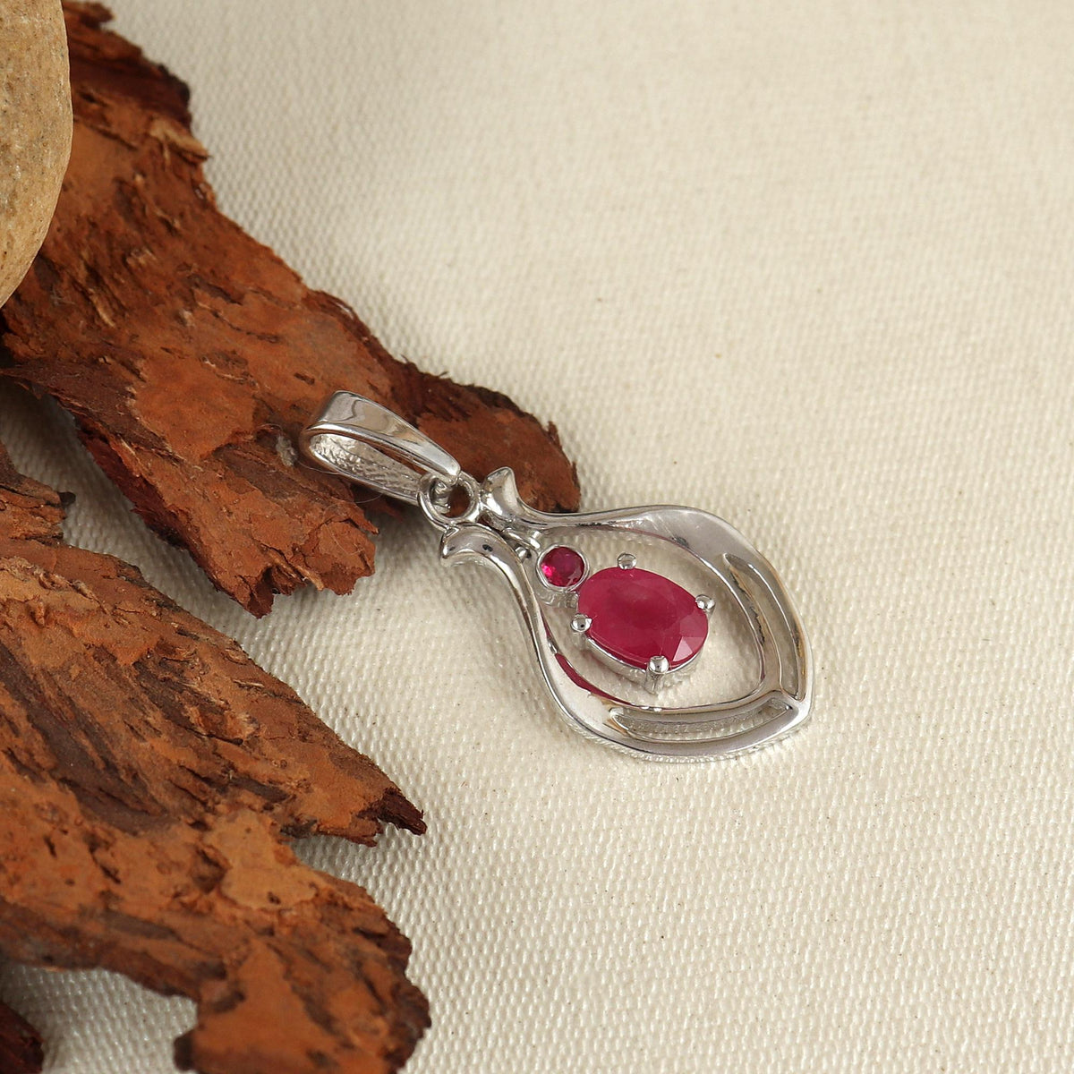 Natural Ruby Gemstone Pendant-925 Sterling Silver Pendant-Ruby Pendant Necklace-July Birthstone Pendant-Minimalist Pendant Necklace Gift