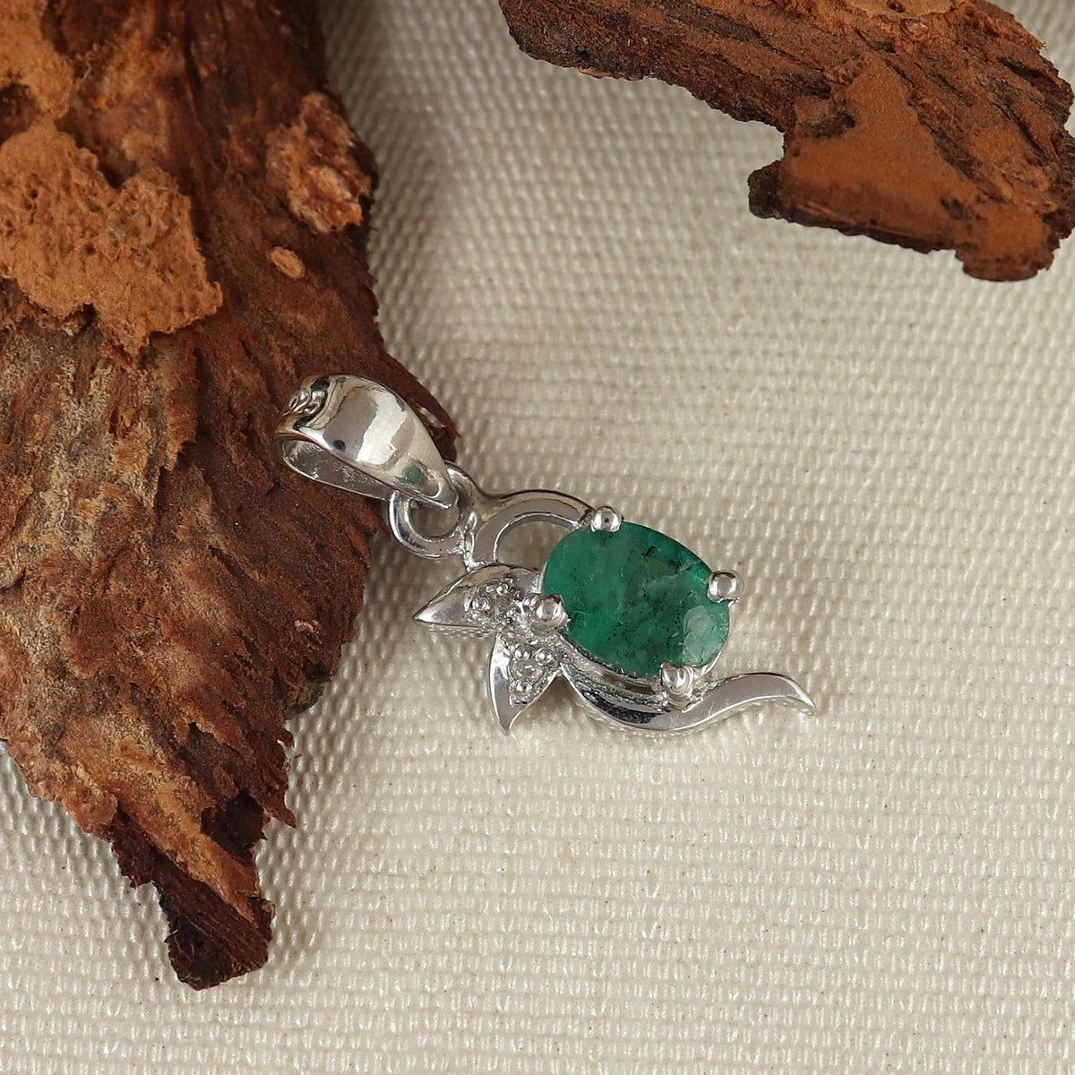 Minimalist Emerald Pendant Necklace: 925 Sterling Silver, May Birthstone