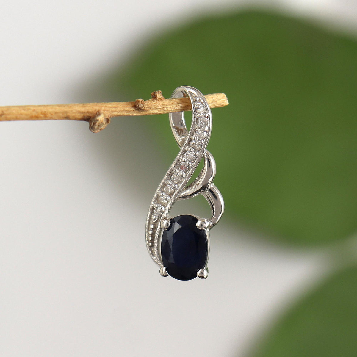 Natural Blue Sapphire Oval Pendant Necklace, 925 Sterling Silver, September Birthstone