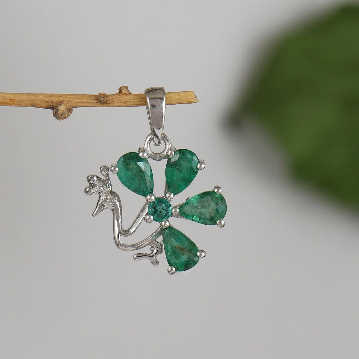 Emerald Peacock Pendant: 925 Sterling Silver May Birthstone