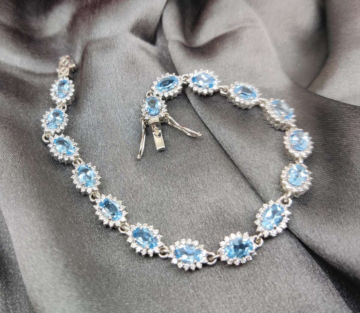 Sterling Silver Swiss Blue Topaz Tennis Bracelet, December Birthstone, Oval Gemstone Jewelry
