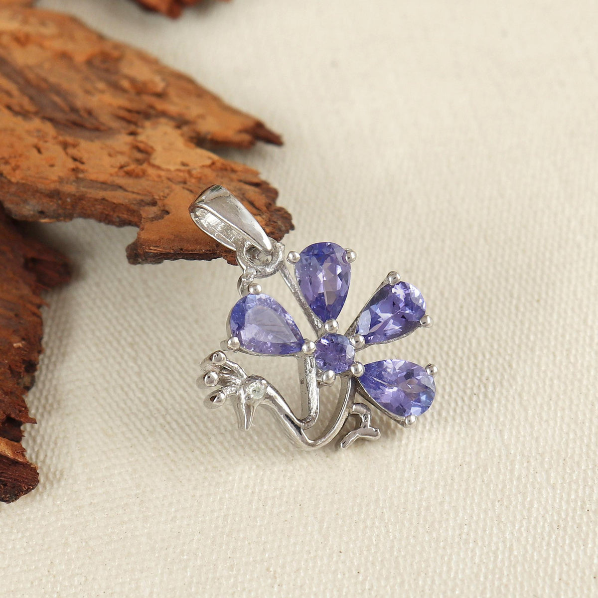 Tanzanite Gemstone Pendant-925 Sterling Silver-December Birthstone -Diamond Minimalist Necklace-Peacock Jewelry