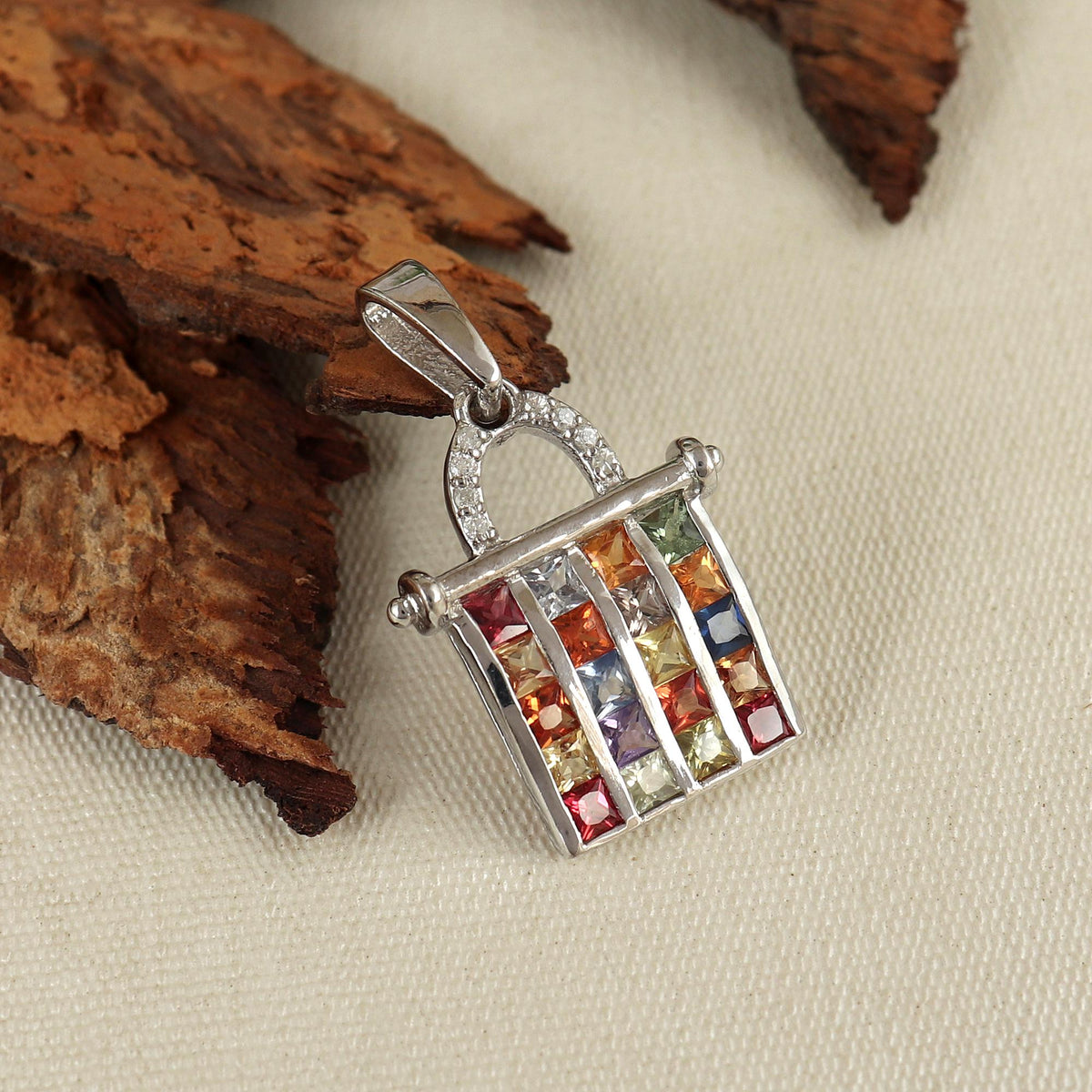 Multi Sapphire Pendant: Sterling Silver Diamond Accent, September Birthstone