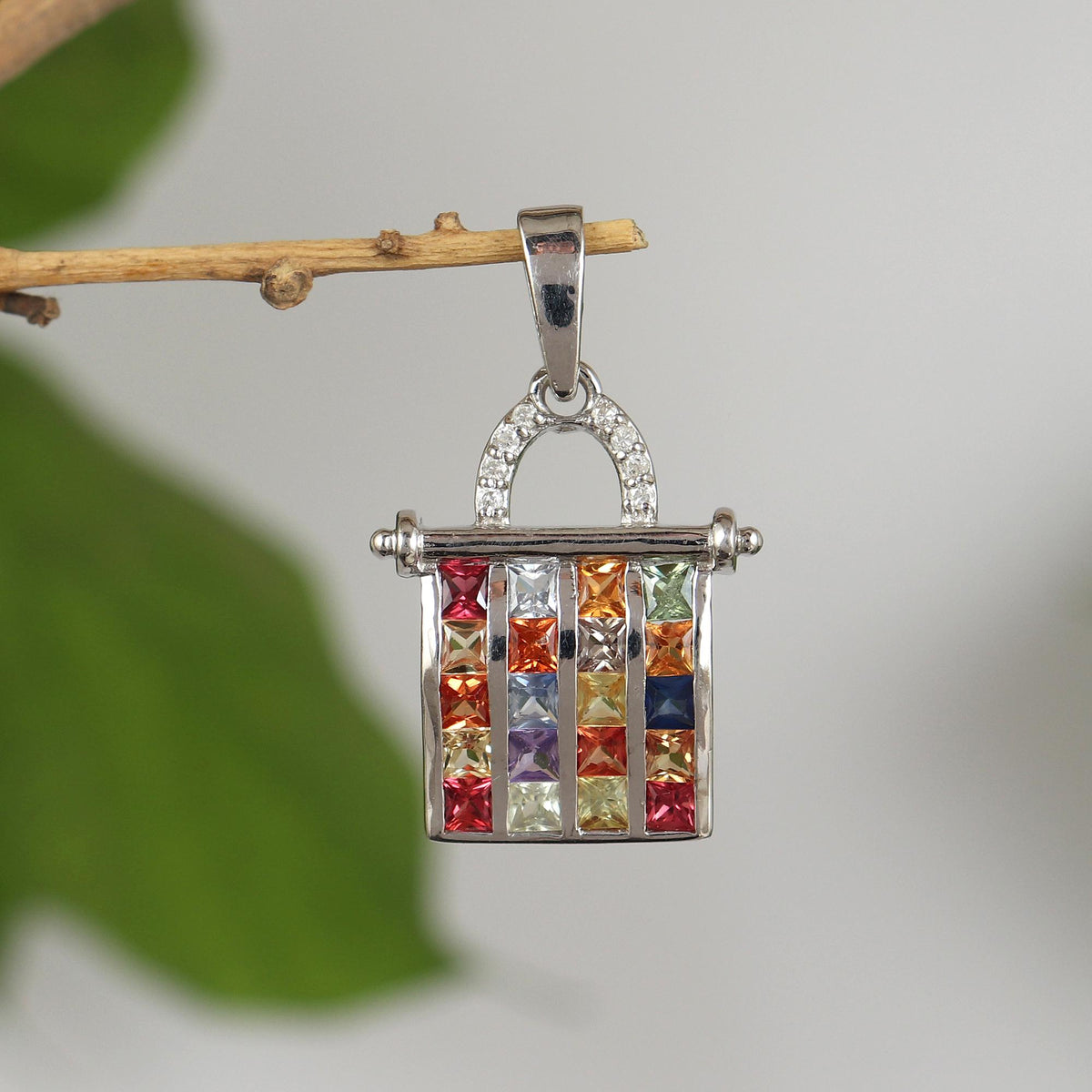 Multi Sapphire Pendant: Sterling Silver Diamond Accent, September Birthstone