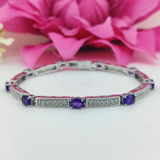 Natural Amethyst Tennis Bracelet, 925 Sterling Silver, February Birthstone Jewelry