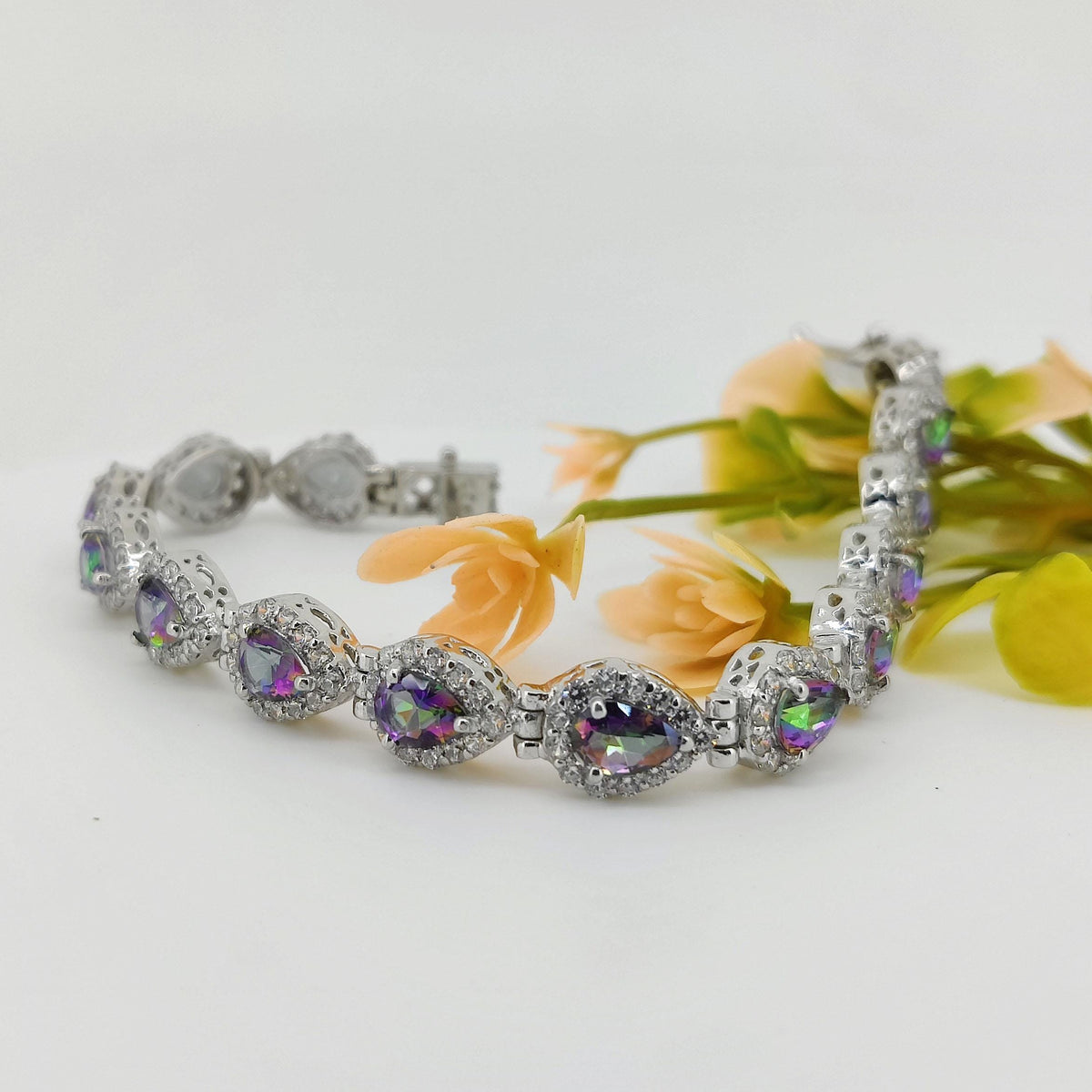 Pear Mystic Topaz Tennis Bracelet, 925 Sterling Silver, November Birthstone Jewelry