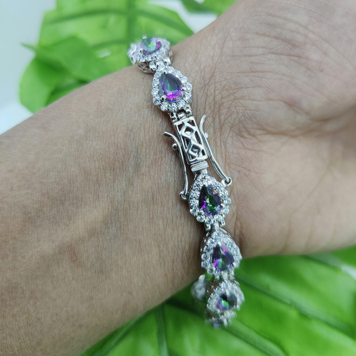 Pear Mystic Topaz Tennis Bracelet, 925 Sterling Silver, November Birthstone Jewelry