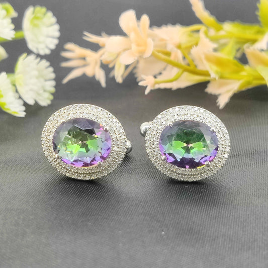 Natural Mystic Topaz Cufflinks-Multi Color Stone-925 Sterling Silver-November Birthstone-Gemstone Cluster Cufflinks-Mystic Topaz Jewelry