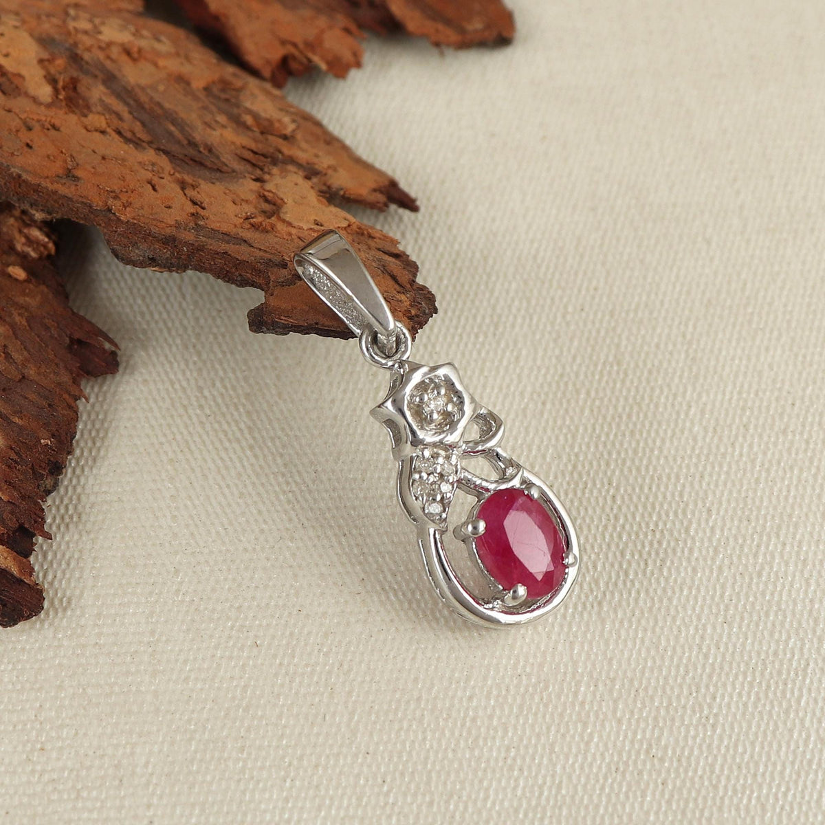 Oval Ruby Pendant: Sterling Silver Diamond Necklace, July Birthstone