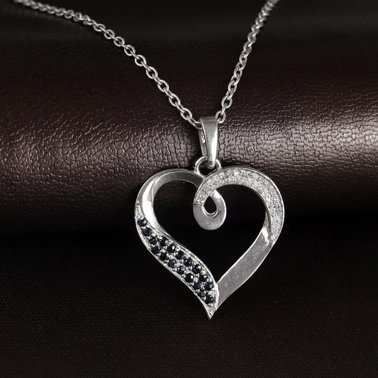 Natural Blue Sapphire Heart Pendant-Designer Diamond Pendant-925 Sterling Silver Jewelry-September Birthstone Necklace-Blue sapphire Jewelry