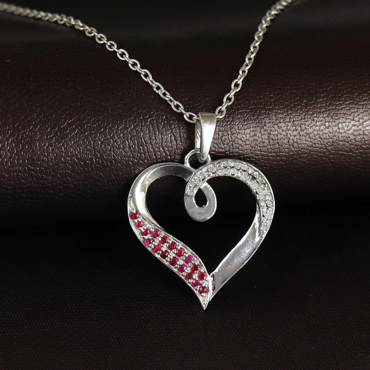 Natural Ruby Heart Pendant-Diamond Pendant Necklace-925 Sterling Silver Jewelry-July Birthstone-Gemstone Silver Jewelry-Gift for her