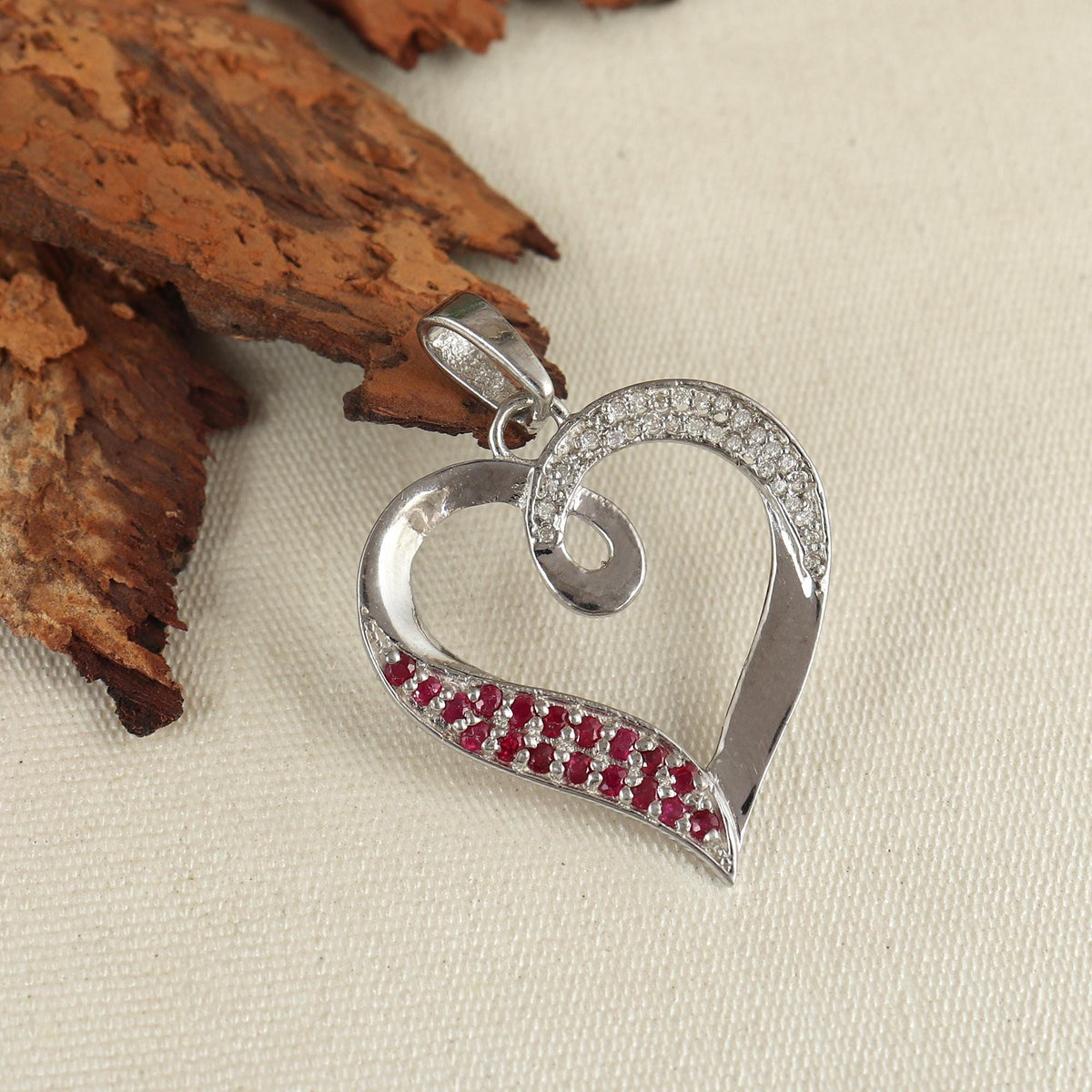 Natural Ruby Heart Pendant-Diamond Pendant Necklace-925 Sterling Silver Jewelry-July Birthstone-Gemstone Silver Jewelry-Gift for her
