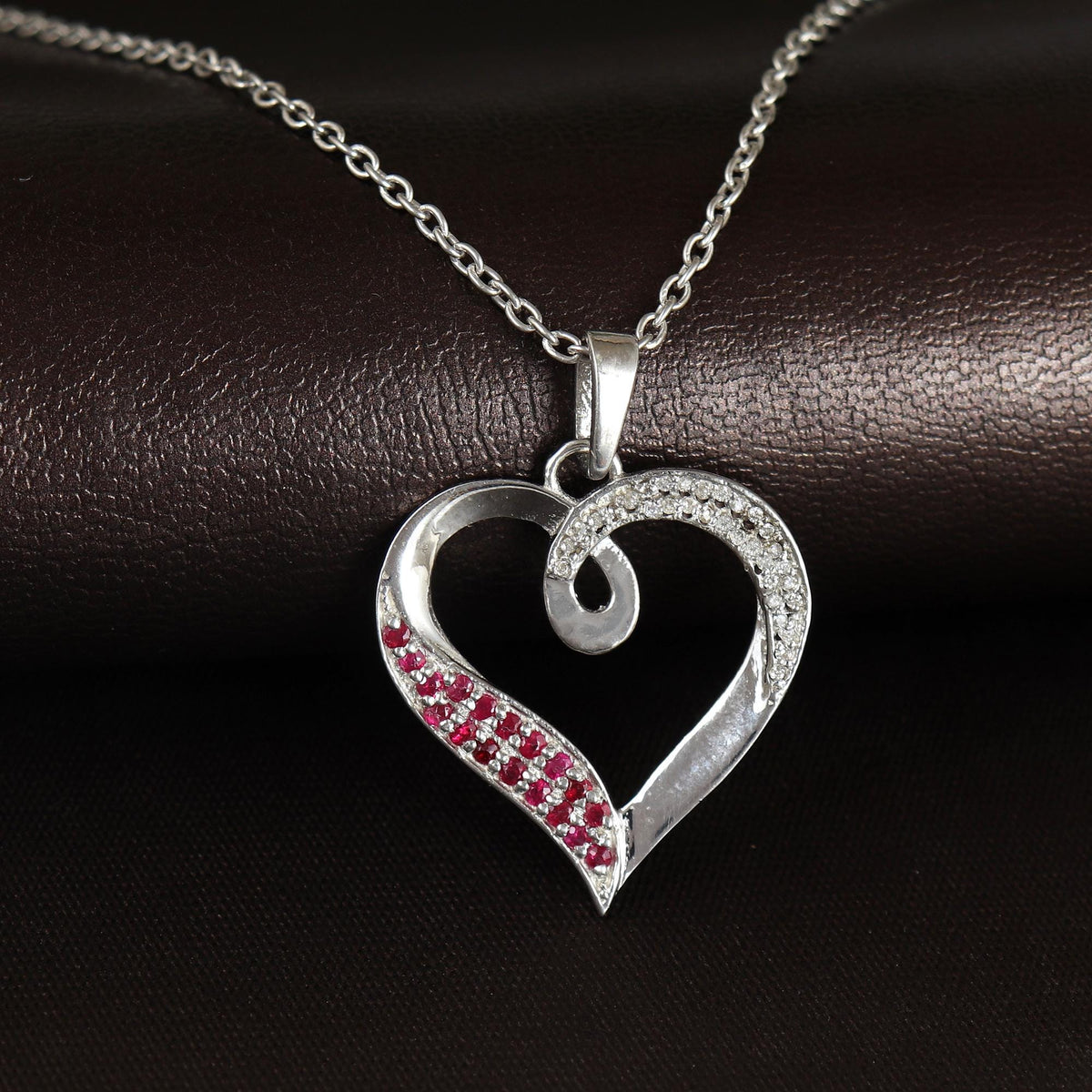 Natural Ruby Heart Pendant-Diamond Pendant Necklace-925 Sterling Silver Jewelry-July Birthstone-Gemstone Silver Jewelry-Gift for her
