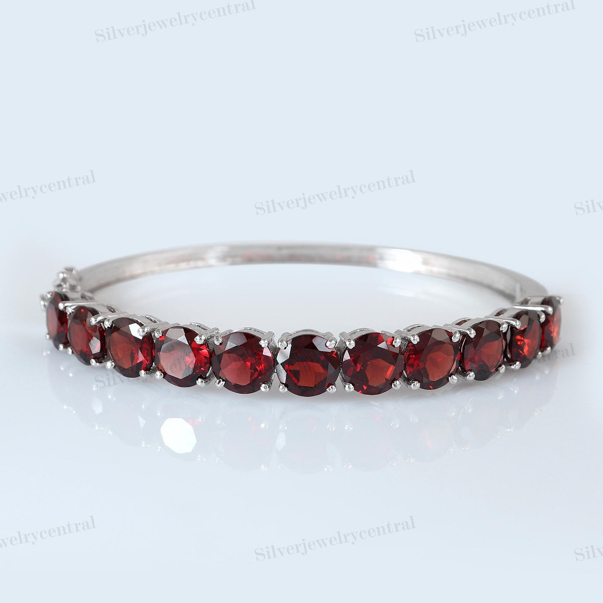 Minimalist Garnet Bangle, Sterling Silver Red Gemstone Bracelet, January Birthstone Jewelry