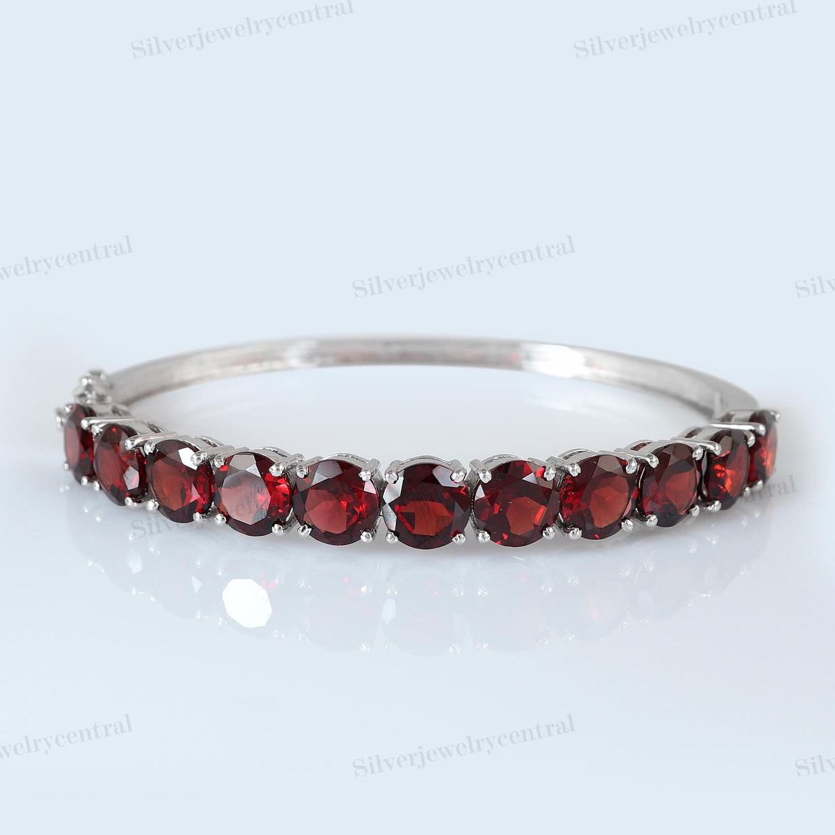 Minimalist Garnet Bangle, Sterling Silver Red Gemstone Bracelet, January Birthstone Jewelry