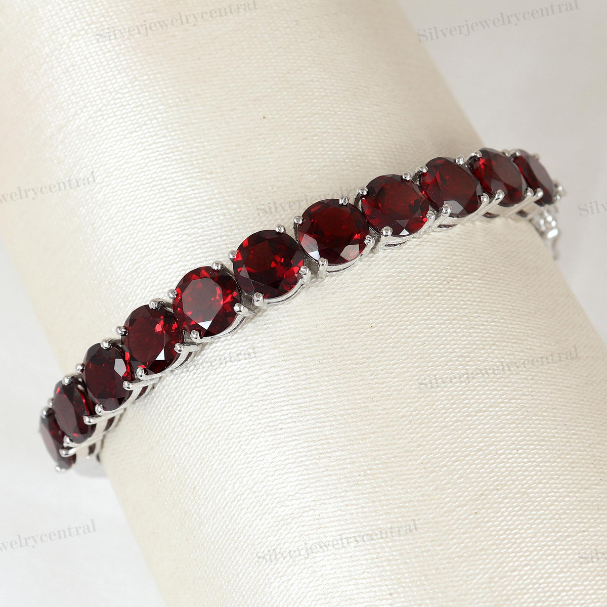 Minimalist Garnet Bangle, Sterling Silver Red Gemstone Bracelet, January Birthstone Jewelry