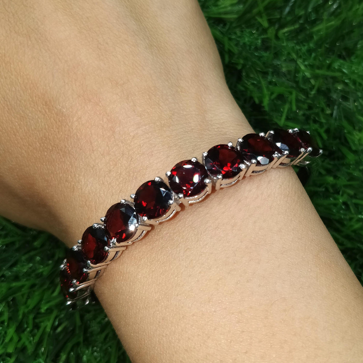 Minimalist Garnet Bangle, Sterling Silver Red Gemstone Bracelet, January Birthstone Jewelry