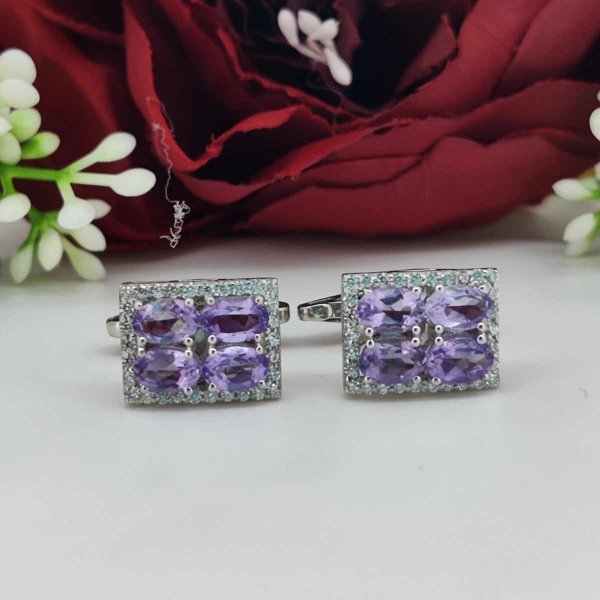 Sterling Silver Amethyst Oval Gemstone Cufflinks, February Birthstone Jewelry