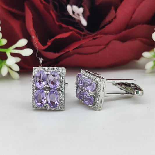 Sterling Silver Amethyst Oval Gemstone Cufflinks, February Birthstone Jewelry