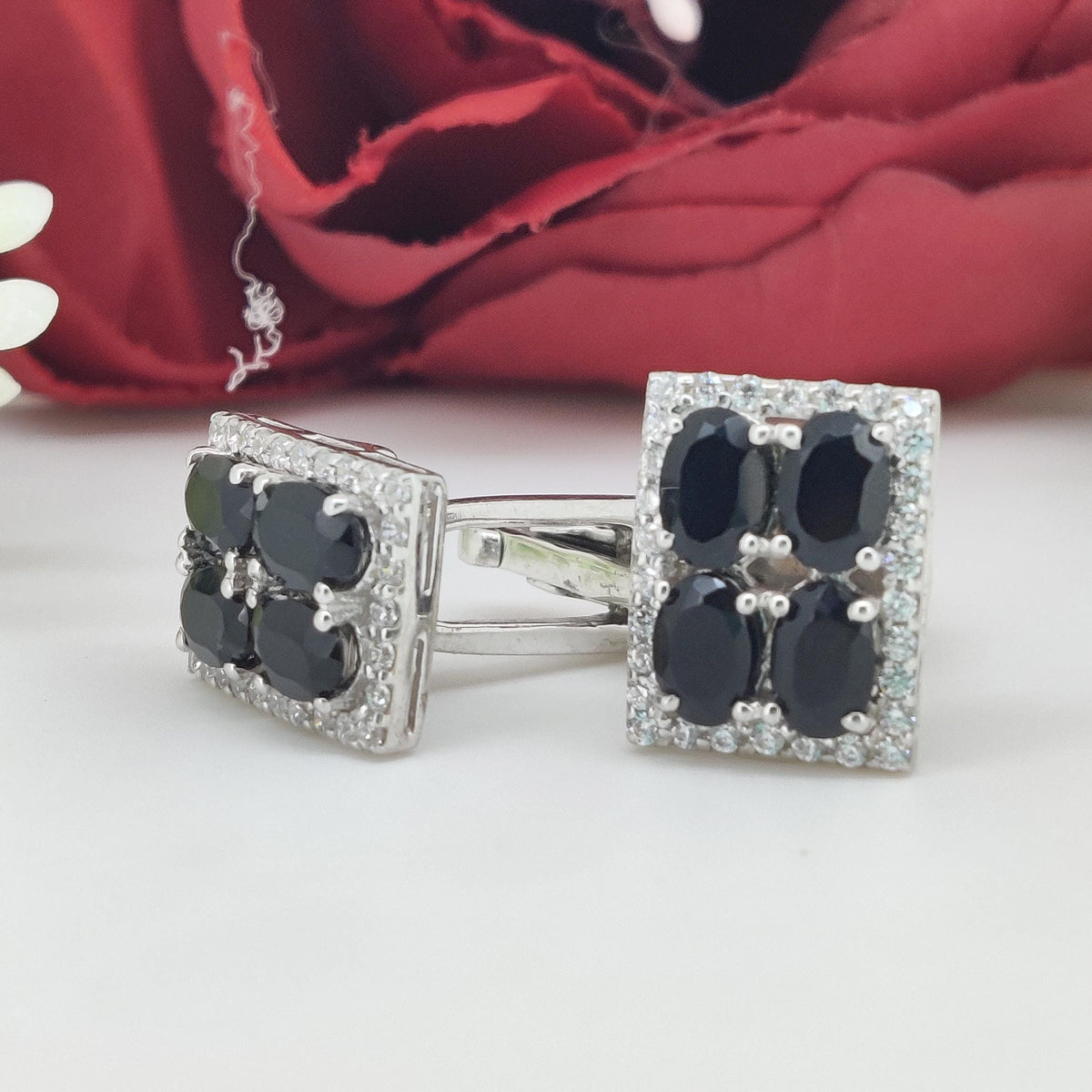 Black Onyx Sterling Silver Oval Cufflinks, Minimalist Gemstone Jewelry