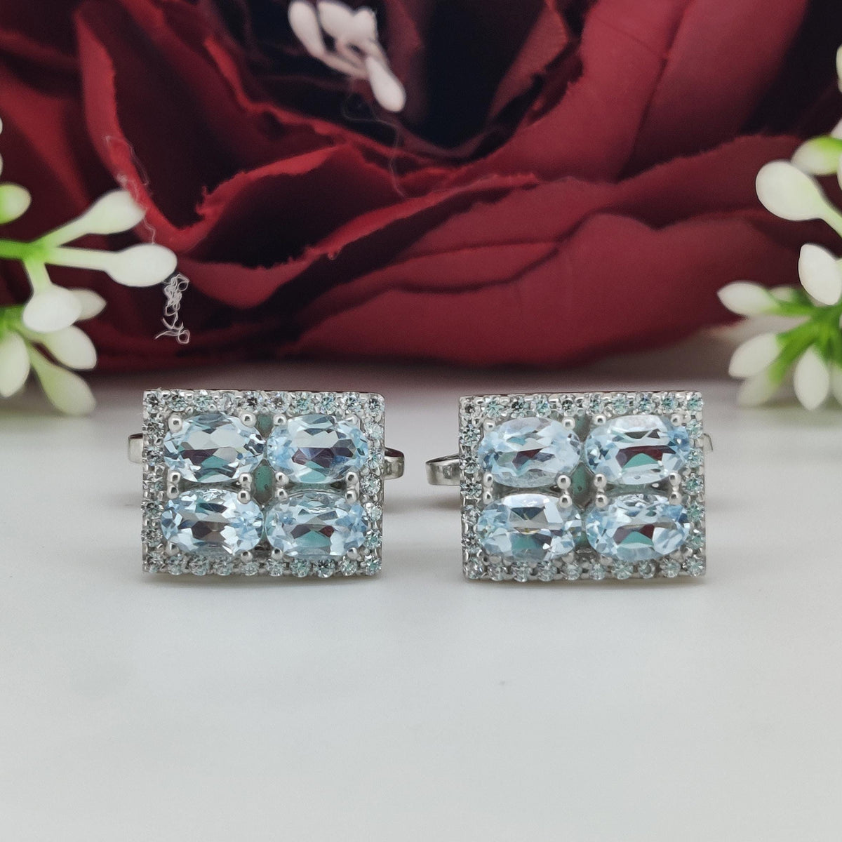 Oval Blue Topaz Sterling Silver Cufflinks, December Birthstone Men's Jewelry