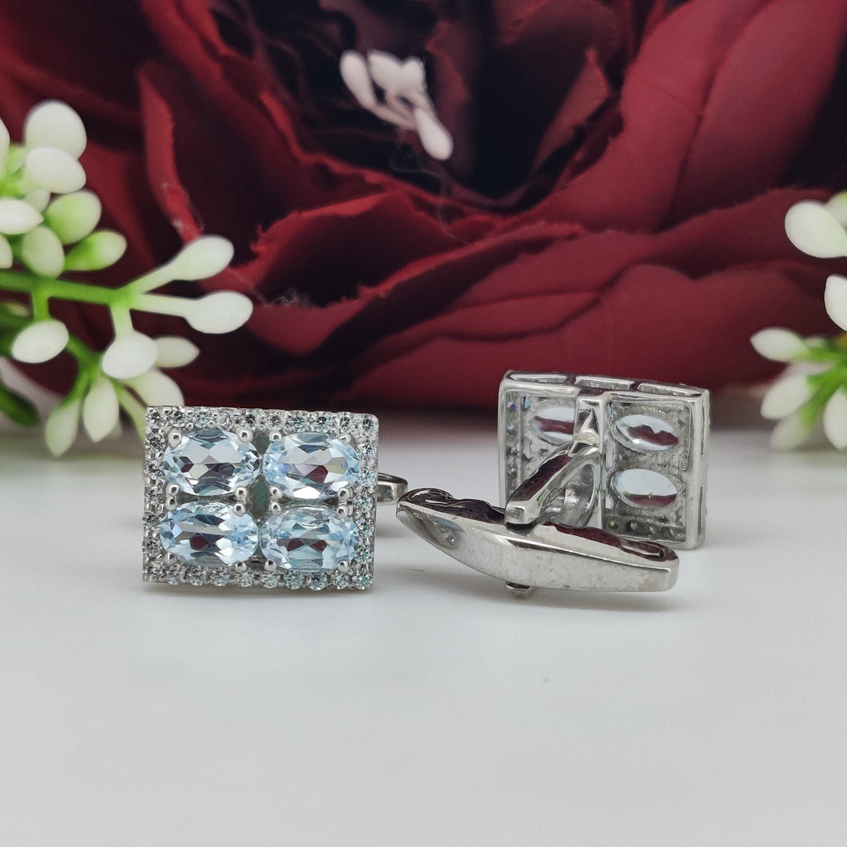 Oval Blue Topaz Sterling Silver Cufflinks, December Birthstone Men's Jewelry