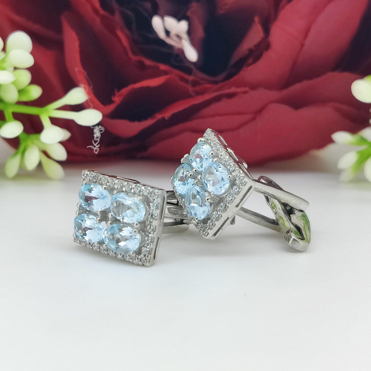 Oval Blue Topaz Sterling Silver Cufflinks, December Birthstone Men's Jewelry
