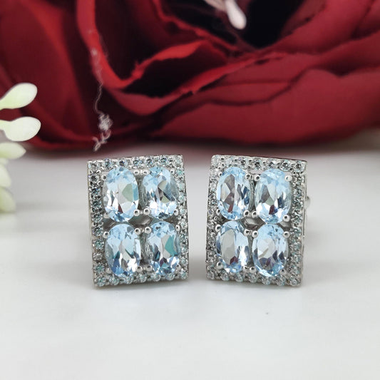 Oval Blue Topaz Sterling Silver Cufflinks, December Birthstone Men's Jewelry