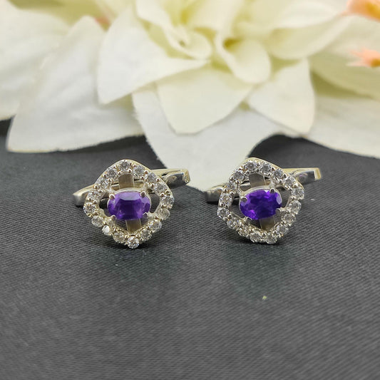 African Amethyst Sterling Silver Cufflinks, Oval Gemstone February Birthstone Accessories