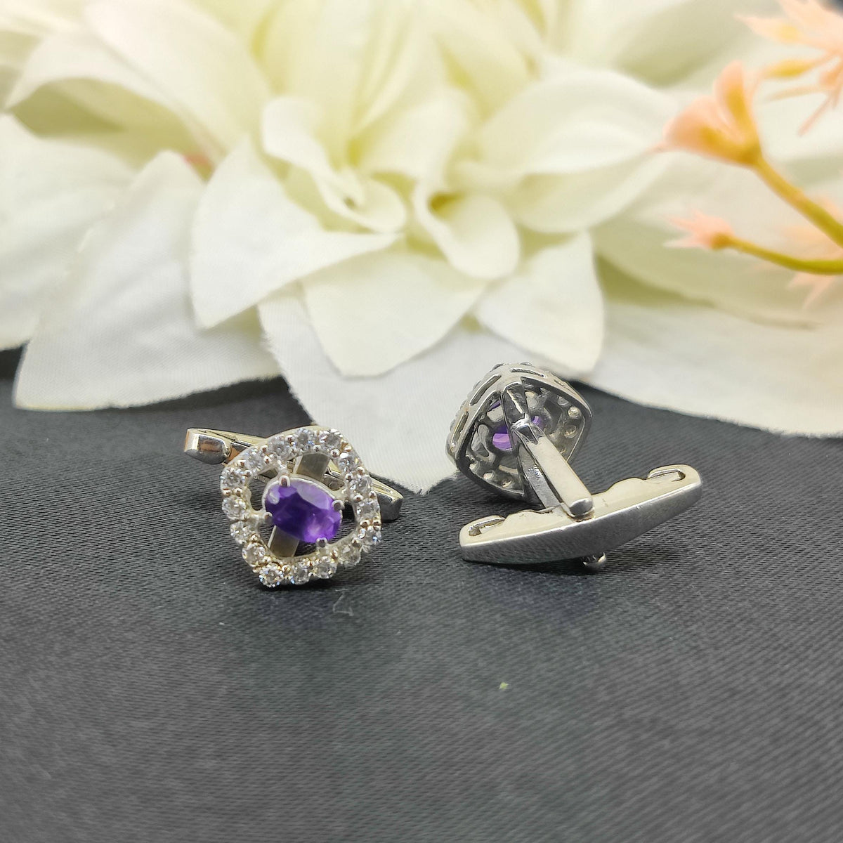 African Amethyst Sterling Silver Cufflinks, Oval Gemstone February Birthstone Accessories