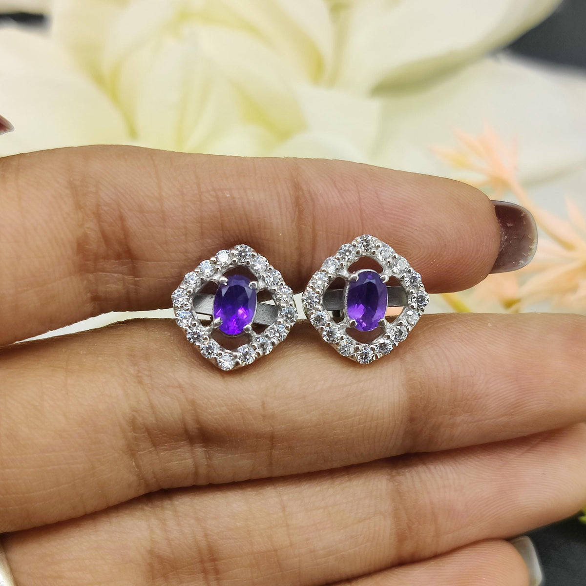 African Amethyst Sterling Silver Cufflinks, Oval Gemstone February Birthstone Accessories