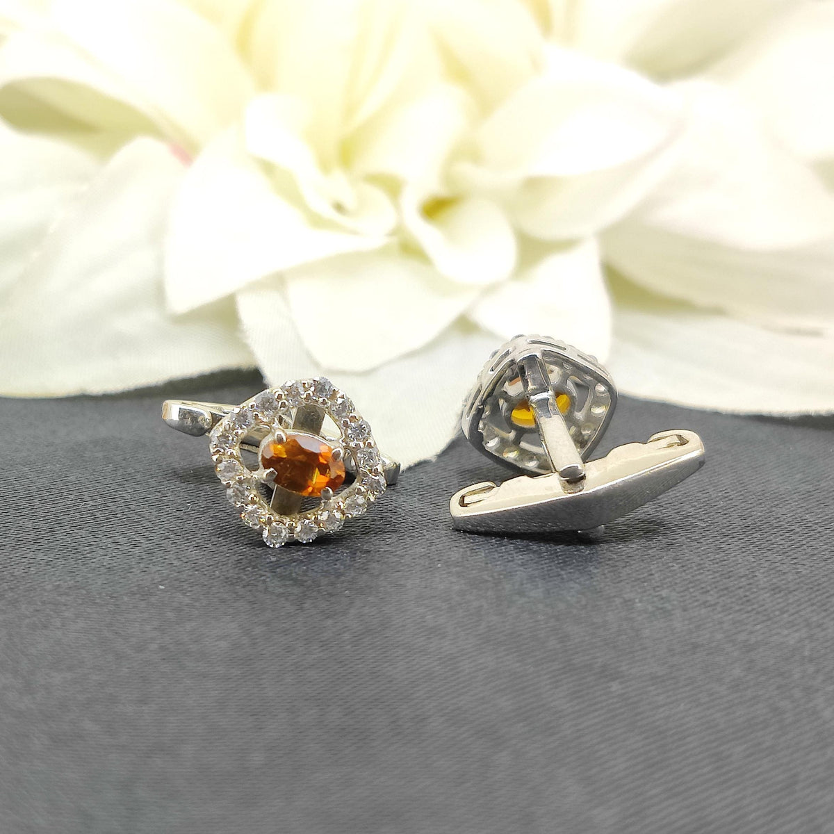 Natural Yellow Citrine Men's Cufflinks, 925 Sterling Silver, November Birthstone Jewelry