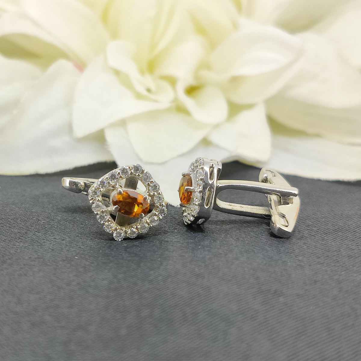 Natural Yellow Citrine Men's Cufflinks, 925 Sterling Silver, November Birthstone Jewelry