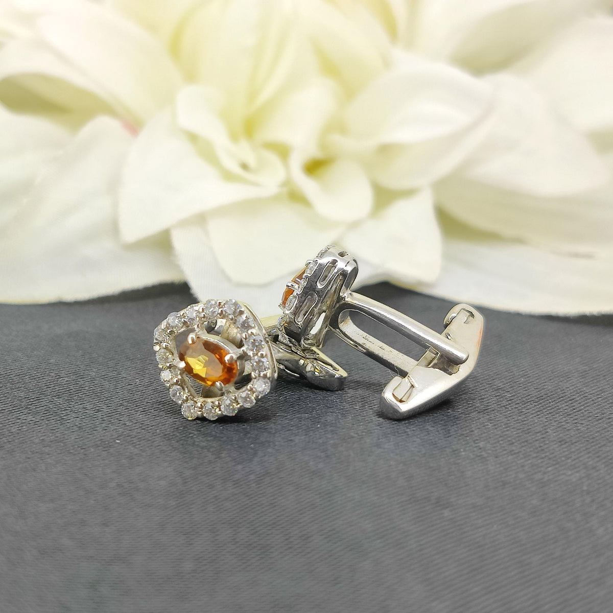 Natural Yellow Citrine Men's Cufflinks, 925 Sterling Silver, November Birthstone Jewelry
